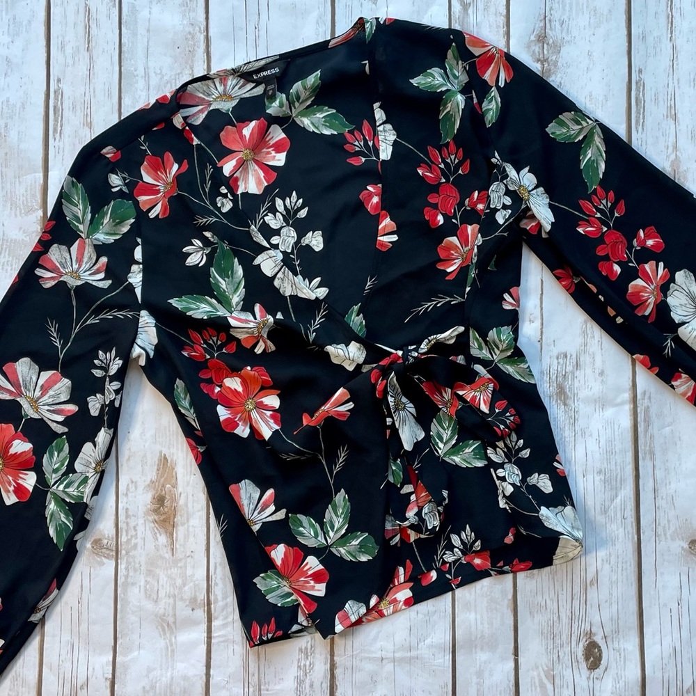 Express Floral Wrap Blouse Size XS